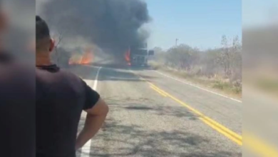 Photo of Caminhão carregado de fragos pega fogo em rodovia entre Pedra Branca e Itaporanga